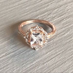 Ring Rose Gold Filled Emerald Cut White Sapphire